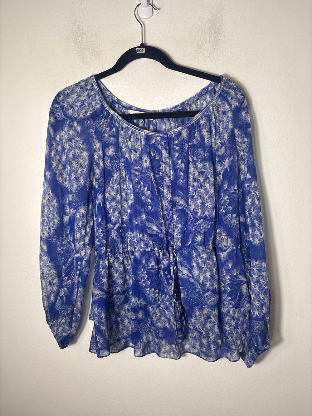 Rebecca Taylor Bright Blue Long Sleeve Sheer Shirt Sz 4